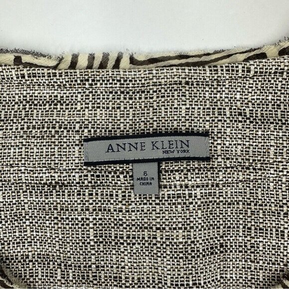 Anne Klein Women's NWT Tan Linen Tweed Silk Animal Print Trim Jacket 6/C36 - Picture 10 of 15